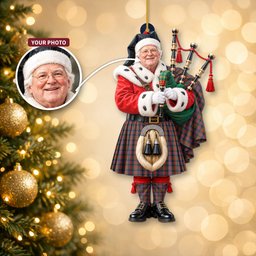 ScotsTee Shop Scottish Macduff Hunting Modern Tartan Ornament Christmas Piper with Custom Your Face Photo