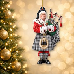 ScotsTee Shop Scottish Scott Black White Modern Tartan Ornament Christmas Piper with Custom Your Face Photo