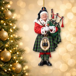 ScotsTee Shop Scottish Webster Tartan Ornament Christmas Piper with Custom Your Face Photo