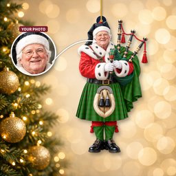 ScotsTee Shop Scottish Tribe Of Mar Tartan Ornament Christmas Piper with Custom Your Face Photo