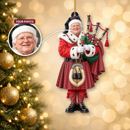 ScotsTee Shop Scottish Stuart Of Bute Tartan Ornament Christmas Piper with Custom Your Face Photo