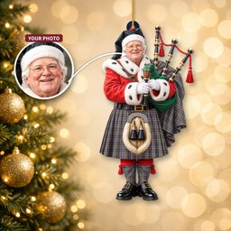 ScotsTee Shop Scottish Taylor Weathered Tartan Ornament Christmas Piper with Custom Your Face Photo