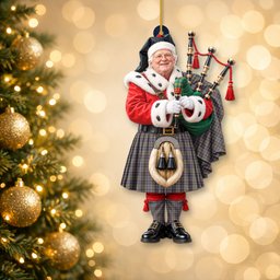 ScotsTee Shop Scottish Taylor Weathered Tartan Ornament Christmas Piper with Custom Your Face Photo