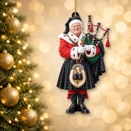 ScotsTee Shop Scottish Urquhart Modern Tartan Ornament Christmas Piper with Custom Your Face Photo