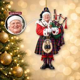 ScotsTee Shop Scottish Tennant Tartan Ornament Christmas Piper with Custom Your Face Photo