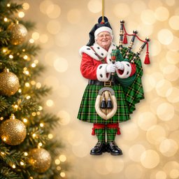 ScotsTee Shop Scottish Wallace Hunting Green Tartan Ornament Christmas Piper with Custom Your Face Photo