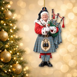 ScotsTee Shop Scottish Thomson Tartan Ornament Christmas Piper with Custom Your Face Photo