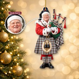 ScotsTee Shop Scottish Stewart Dress Modern Tartan Ornament Christmas Piper with Custom Your Face Photo