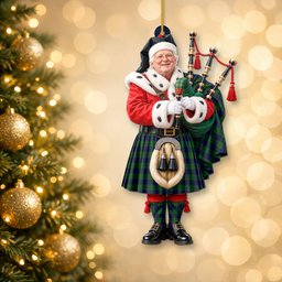 ScotsTee Shop Scottish Keith Modern Tartan Ornament Christmas Piper with Custom Your Face Photo