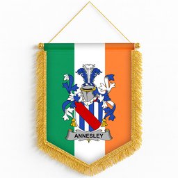 ScotsTee Shop Irish Annesley Coat of Arms Ireland Flag and Irish Family Crest Green, White and Orange Wall Hanging Banner Gonfalon