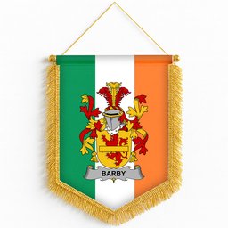 ScotsTee Shop Irish Barby Coat of Arms Ireland Flag and Irish Family Crest Green, White and Orange Wall Hanging Banner Gonfalon