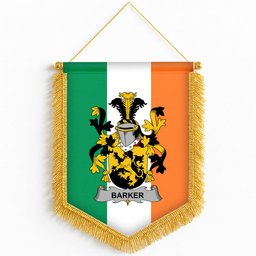 ScotsTee Shop Irish Barker Coat of Arms Ireland Flag and Irish Family Crest Green, White and Orange Wall Hanging Banner Gonfalon