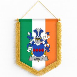 ScotsTee Shop Irish Bareth Coat of Arms Ireland Flag and Irish Family Crest Green, White and Orange Wall Hanging Banner Gonfalon