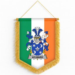 ScotsTee Shop Irish Aylward Coat of Arms Ireland Flag and Irish Family Crest Green, White and Orange Wall Hanging Banner Gonfalon