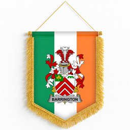 ScotsTee Shop Irish Barrington Coat of Arms Ireland Flag and Irish Family Crest Green, White and Orange Wall Hanging Banner Gonfalon