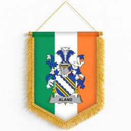 ScotsTee Shop Irish Aland Coat of Arms Ireland Flag and Irish Family Crest Green, White and Orange Wall Hanging Banner Gonfalon