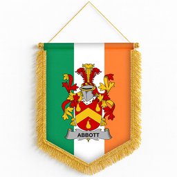 ScotsTee Shop Irish Abbott Coat of Arms Ireland Flag and Irish Family Crest Green, White and Orange Wall Hanging Banner Gonfalon