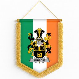 ScotsTee Shop Irish Ambrose Coat of Arms Ireland Flag and Irish Family Crest Green, White and Orange Wall Hanging Banner Gonfalon
