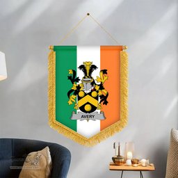 ScotsTee Shop Irish Avery Coat of Arms Ireland Flag and Irish Family Crest Green, White and Orange Wall Hanging Banner Gonfalon