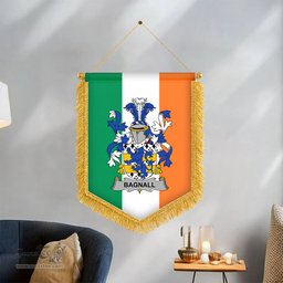 ScotsTee Shop Irish Bagnall Coat of Arms Ireland Flag and Irish Family Crest Green, White and Orange Wall Hanging Banner Gonfalon