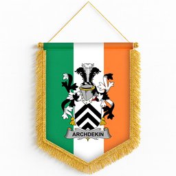 ScotsTee Shop Irish Archdekin Coat of Arms Ireland Flag and Irish Family Crest Green, White and Orange Wall Hanging Banner Gonfalon