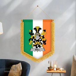 ScotsTee Shop Irish Ball Coat of Arms Ireland Flag and Irish Family Crest Green, White and Orange Wall Hanging Banner Gonfalon