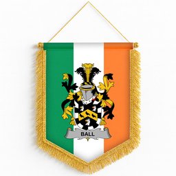 ScotsTee Shop Irish Ball Coat of Arms Ireland Flag and Irish Family Crest Green, White and Orange Wall Hanging Banner Gonfalon