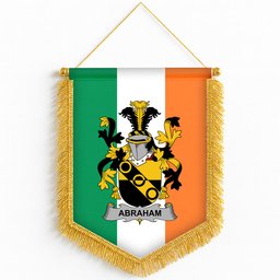 ScotsTee Shop Irish Abraham Coat of Arms Ireland Flag and Irish Family Crest Green, White and Orange Wall Hanging Banner Gonfalon