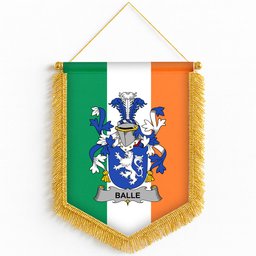 ScotsTee Shop Irish Balle Coat of Arms Ireland Flag and Irish Family Crest Green, White and Orange Wall Hanging Banner Gonfalon