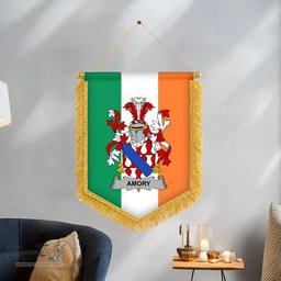 ScotsTee Shop Irish Amory Coat of Arms Ireland Flag and Irish Family Crest Green, White and Orange Wall Hanging Banner Gonfalon