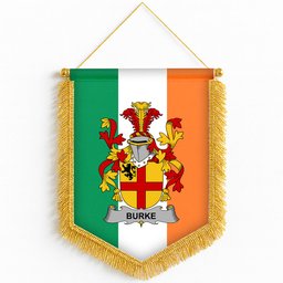 ScotsTee Shop Irish Burke Coat of Arms Ireland Flag and Irish Family Crest Green, White and Orange Wall Hanging Banner Gonfalon