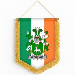 ScotsTee Shop Irish Connor or O'Connor (Corcomroe) Coat of Arms Ireland Flag and Irish Family Crest Green, White and Orange Wall Hanging Banner Gonfalon