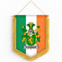 ScotsTee Shop Irish Connor or O'Connor (Kerry) Coat of Arms Ireland Flag and Irish Family Crest Green, White and Orange Wall Hanging Banner Gonfalon