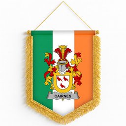 ScotsTee Shop Irish Cairnes Coat of Arms Ireland Flag and Irish Family Crest Green, White and Orange Wall Hanging Banner Gonfalon