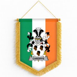 ScotsTee Shop Irish Cardiffe Coat of Arms Ireland Flag and Irish Family Crest Green, White and Orange Wall Hanging Banner Gonfalon
