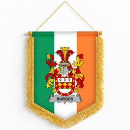 ScotsTee Shop Irish Burges Coat of Arms Ireland Flag and Irish Family Crest Green, White and Orange Wall Hanging Banner Gonfalon