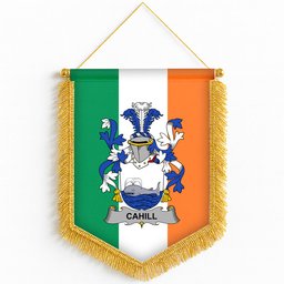 ScotsTee Shop Irish Cahill or O'Cahill Coat of Arms Ireland Flag and Irish Family Crest Green, White and Orange Wall Hanging Banner Gonfalon