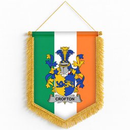 ScotsTee Shop Irish Crofton Coat of Arms Ireland Flag and Irish Family Crest Green, White and Orange Wall Hanging Banner Gonfalon