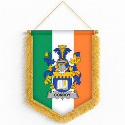 ScotsTee Shop Irish Conroy or O'Mulconroy Coat of Arms Ireland Flag and Irish Family Crest Green, White and Orange Wall Hanging Banner Gonfalon