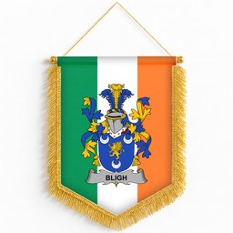 ScotsTee Shop Irish Bligh Coat of Arms Ireland Flag and Irish Family Crest Green, White and Orange Wall Hanging Banner Gonfalon