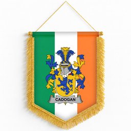 ScotsTee Shop Irish Cadogan Coat of Arms Ireland Flag and Irish Family Crest Green, White and Orange Wall Hanging Banner Gonfalon