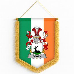 ScotsTee Shop Irish Bowen Coat of Arms Ireland Flag and Irish Family Crest Green, White and Orange Wall Hanging Banner Gonfalon