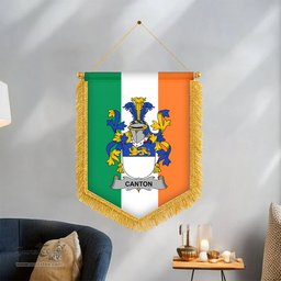 ScotsTee Shop Irish Canton Coat of Arms Ireland Flag and Irish Family Crest Green, White and Orange Wall Hanging Banner Gonfalon