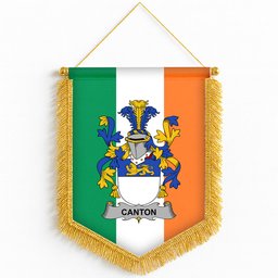 ScotsTee Shop Irish Canton Coat of Arms Ireland Flag and Irish Family Crest Green, White and Orange Wall Hanging Banner Gonfalon