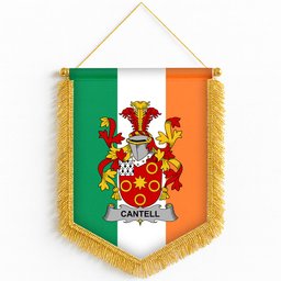 ScotsTee Shop Irish Cantell Coat of Arms Ireland Flag and Irish Family Crest Green, White and Orange Wall Hanging Banner Gonfalon