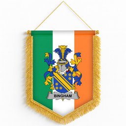 ScotsTee Shop Irish Bingham Coat of Arms Ireland Flag and Irish Family Crest Green, White and Orange Wall Hanging Banner Gonfalon