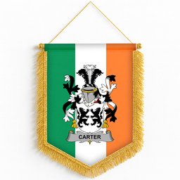 ScotsTee Shop Irish Carter Coat of Arms Ireland Flag and Irish Family Crest Green, White and Orange Wall Hanging Banner Gonfalon