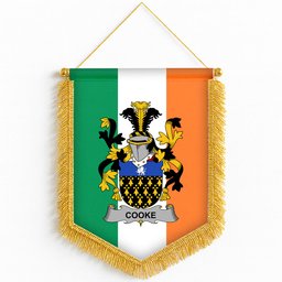 ScotsTee Shop Irish Cooke Coat of Arms Ireland Flag and Irish Family Crest Green, White and Orange Wall Hanging Banner Gonfalon