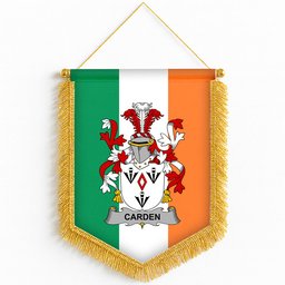 ScotsTee Shop Irish Carden Coat of Arms Ireland Flag and Irish Family Crest Green, White and Orange Wall Hanging Banner Gonfalon
