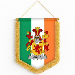 ScotsTee Shop Irish Gould Coat of Arms Ireland Flag and Irish Family Crest Green, White and Orange Wall Hanging Banner Gonfalon